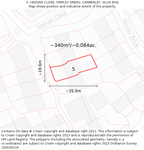 5, HEENAN CLOSE, FRIMLEY GREEN, CAMBERLEY, GU16 6NQ: Plot and title map