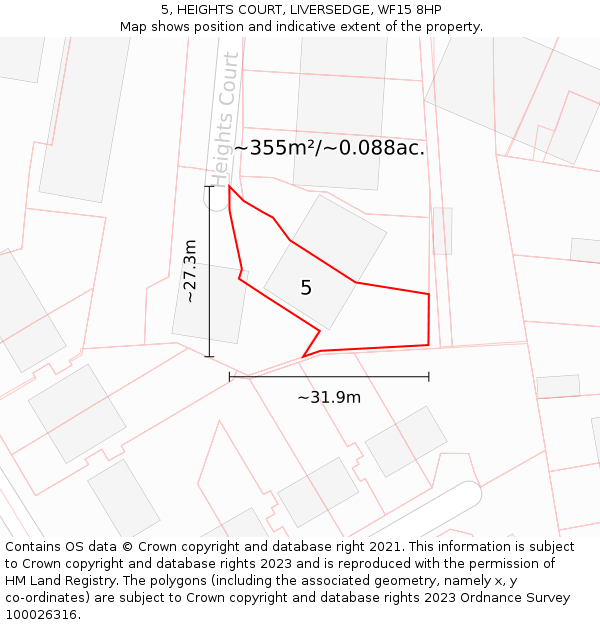 5, HEIGHTS COURT, LIVERSEDGE, WF15 8HP: Plot and title map