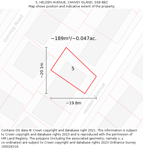 5, HELDEN AVENUE, CANVEY ISLAND, SS8 8BZ: Plot and title map