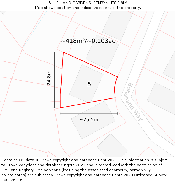5, HELLAND GARDENS, PENRYN, TR10 8LY: Plot and title map
