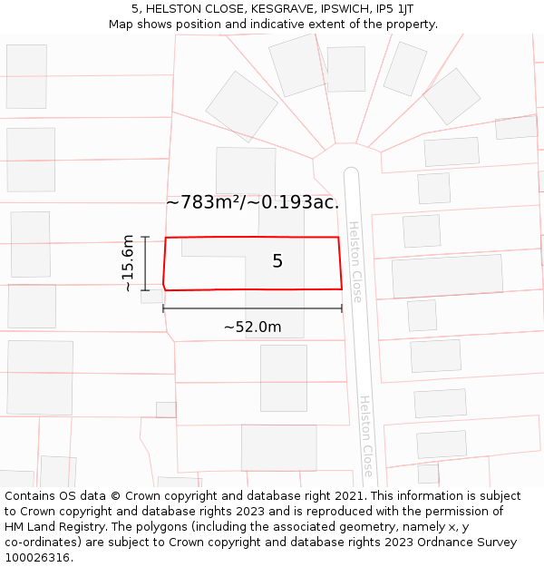 5, HELSTON CLOSE, KESGRAVE, IPSWICH, IP5 1JT: Plot and title map