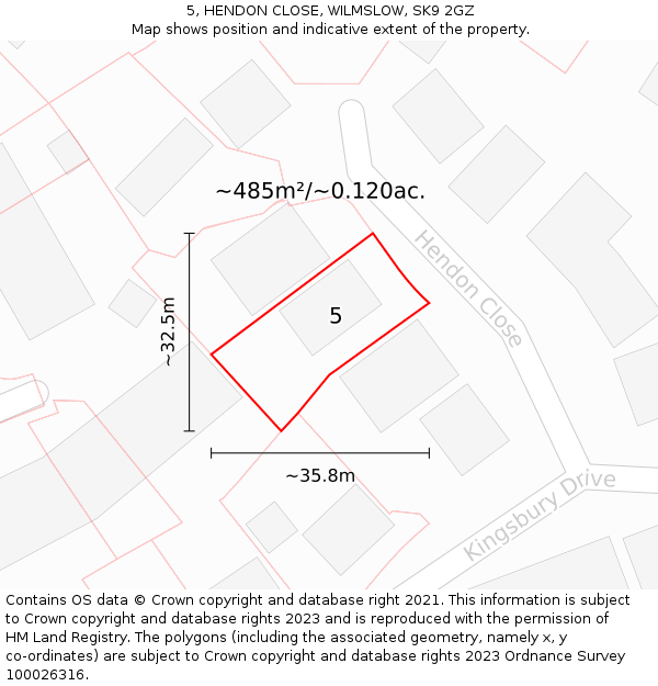 5, HENDON CLOSE, WILMSLOW, SK9 2GZ: Plot and title map