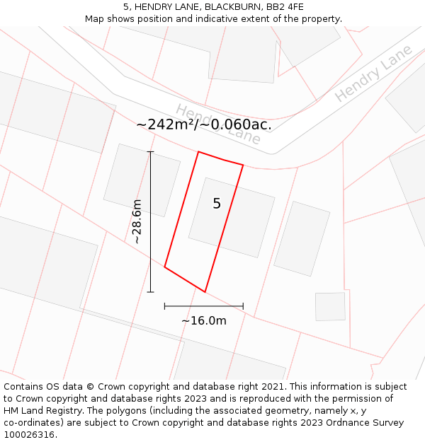 5, HENDRY LANE, BLACKBURN, BB2 4FE: Plot and title map