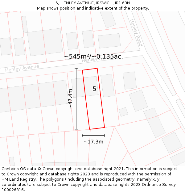 5, HENLEY AVENUE, IPSWICH, IP1 6RN: Plot and title map