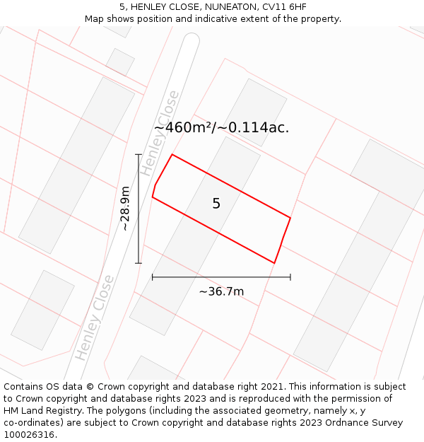 5, HENLEY CLOSE, NUNEATON, CV11 6HF: Plot and title map