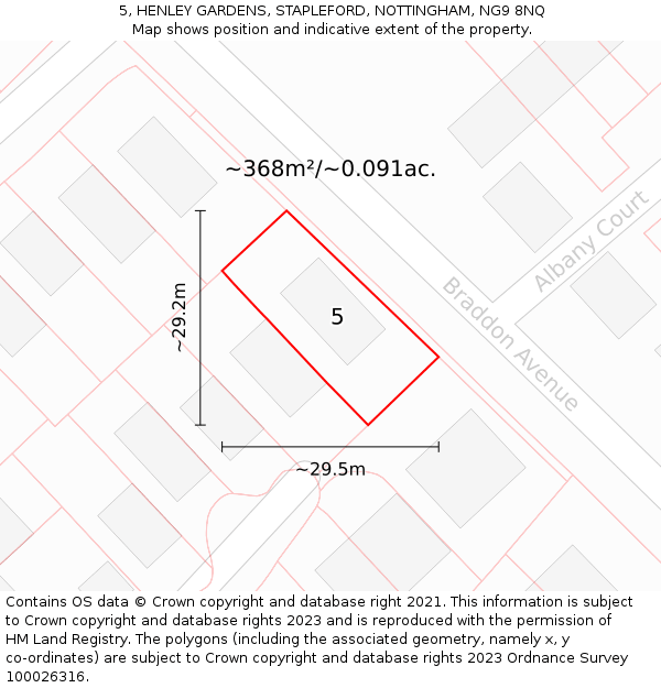 5, HENLEY GARDENS, STAPLEFORD, NOTTINGHAM, NG9 8NQ: Plot and title map
