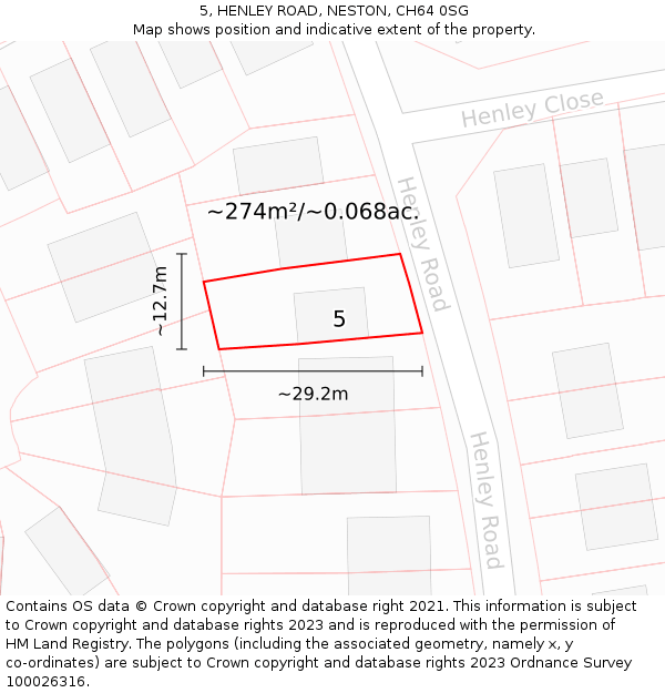 5, HENLEY ROAD, NESTON, CH64 0SG: Plot and title map