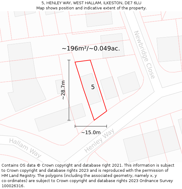 5, HENLEY WAY, WEST HALLAM, ILKESTON, DE7 6LU: Plot and title map