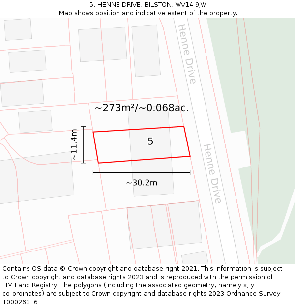 5, HENNE DRIVE, BILSTON, WV14 9JW: Plot and title map