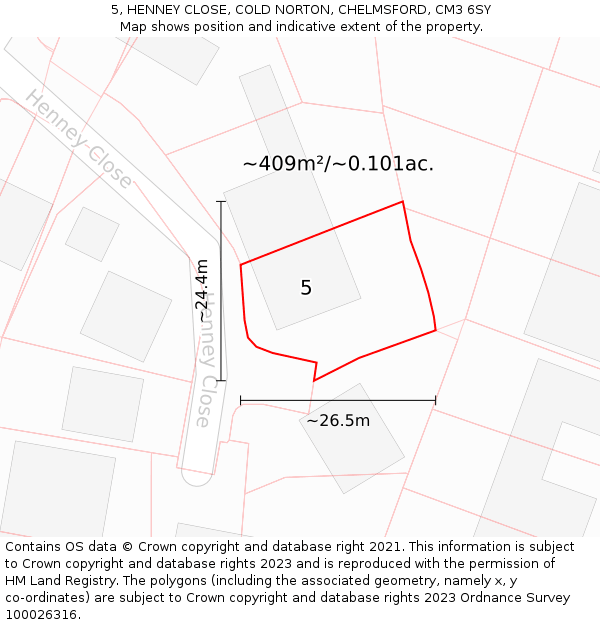 5, HENNEY CLOSE, COLD NORTON, CHELMSFORD, CM3 6SY: Plot and title map