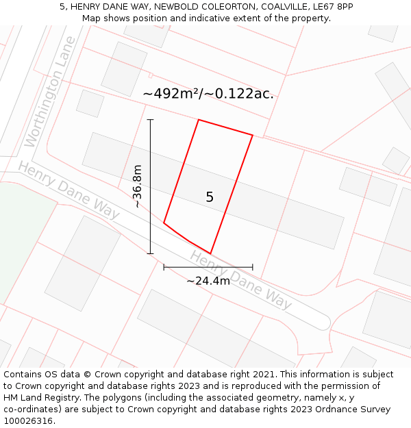 5, HENRY DANE WAY, NEWBOLD COLEORTON, COALVILLE, LE67 8PP: Plot and title map