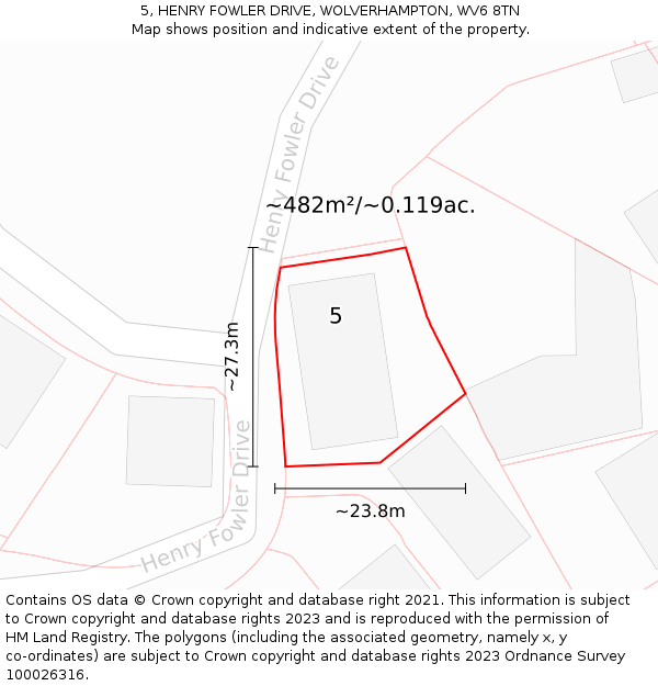 5, HENRY FOWLER DRIVE, WOLVERHAMPTON, WV6 8TN: Plot and title map