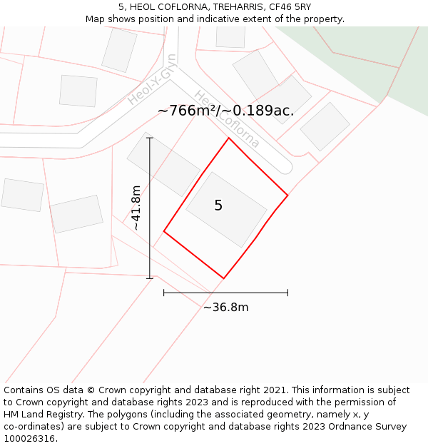 5, HEOL COFLORNA, TREHARRIS, CF46 5RY: Plot and title map
