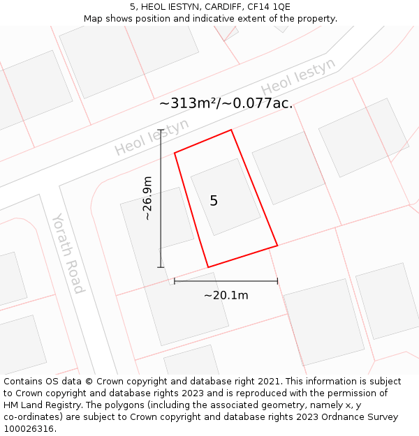 5, HEOL IESTYN, CARDIFF, CF14 1QE: Plot and title map