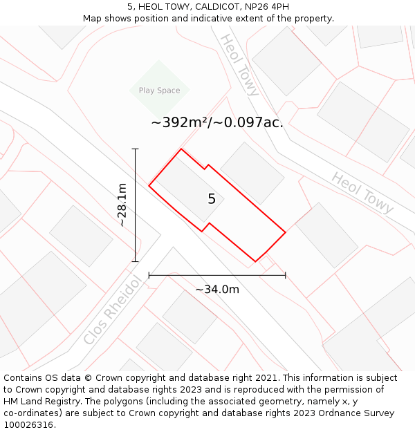 5, HEOL TOWY, CALDICOT, NP26 4PH: Plot and title map