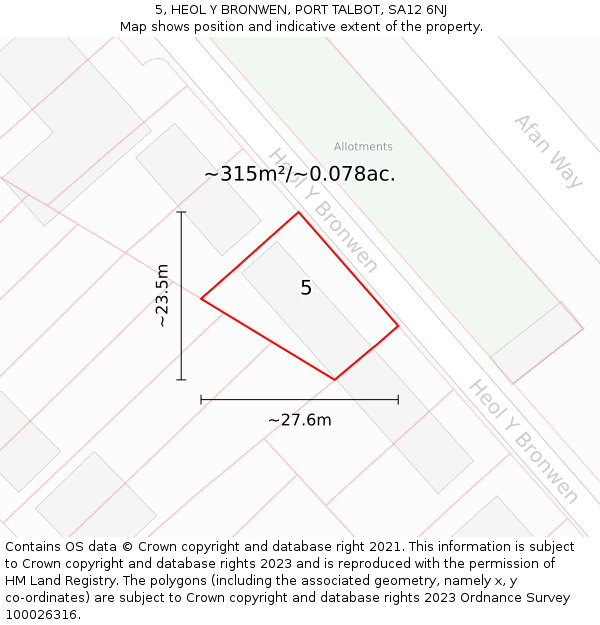 5, HEOL Y BRONWEN, PORT TALBOT, SA12 6NJ: Plot and title map