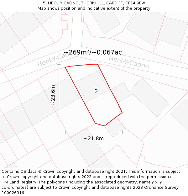 5, HEOL Y CADNO, THORNHILL, CARDIFF, CF14 9EW: Plot and title map