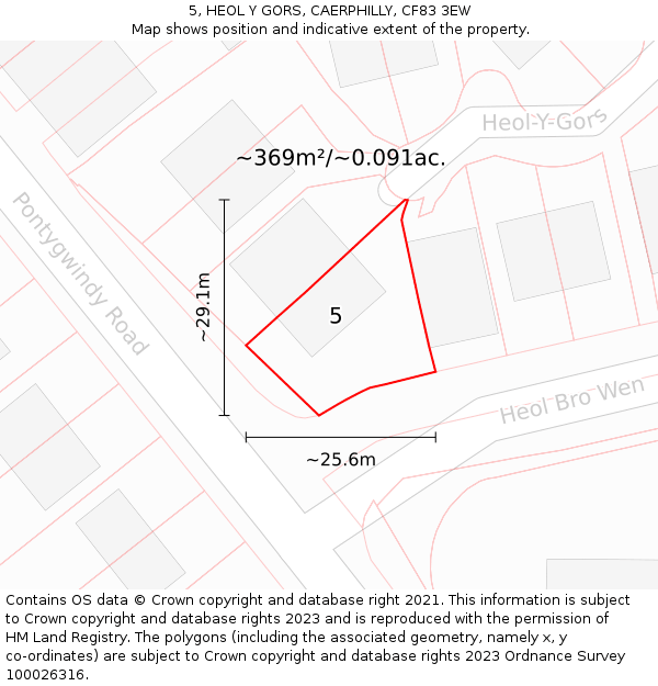 5, HEOL Y GORS, CAERPHILLY, CF83 3EW: Plot and title map