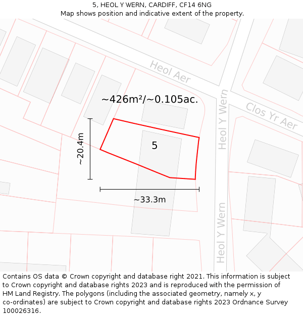 5, HEOL Y WERN, CARDIFF, CF14 6NG: Plot and title map