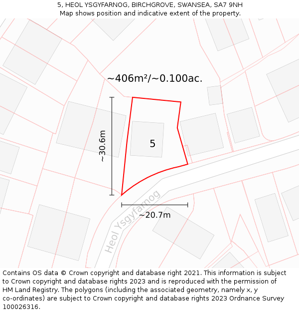 5, HEOL YSGYFARNOG, BIRCHGROVE, SWANSEA, SA7 9NH: Plot and title map