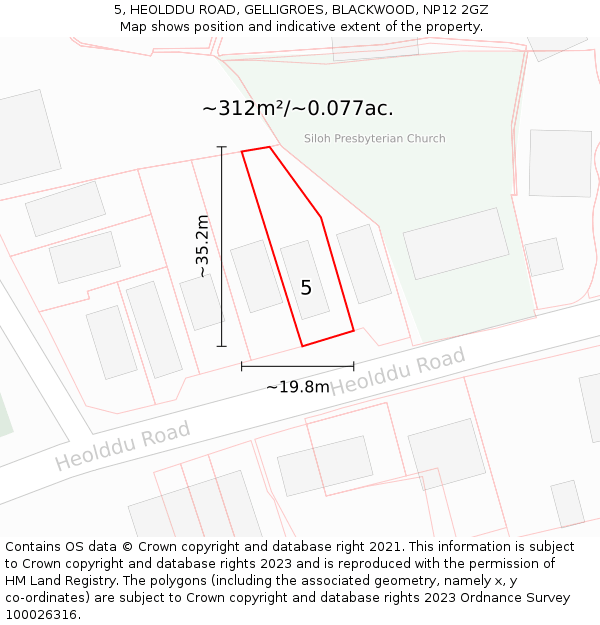 5, HEOLDDU ROAD, GELLIGROES, BLACKWOOD, NP12 2GZ: Plot and title map