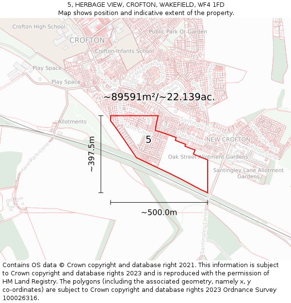 5, HERBAGE VIEW, CROFTON, WAKEFIELD, WF4 1FD: Plot and title map