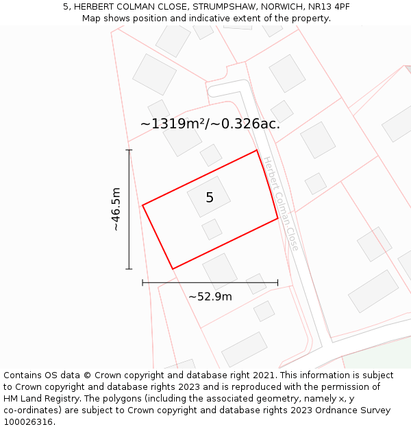 5, HERBERT COLMAN CLOSE, STRUMPSHAW, NORWICH, NR13 4PF: Plot and title map