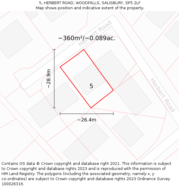 5, HERBERT ROAD, WOODFALLS, SALISBURY, SP5 2LF: Plot and title map