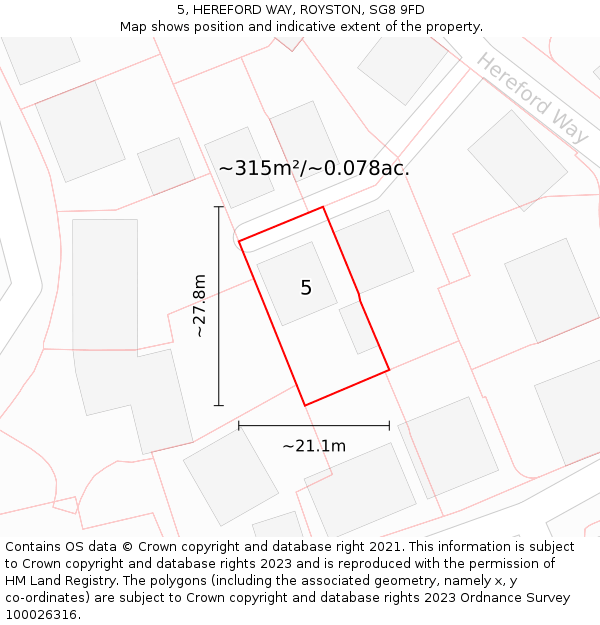 5, HEREFORD WAY, ROYSTON, SG8 9FD: Plot and title map