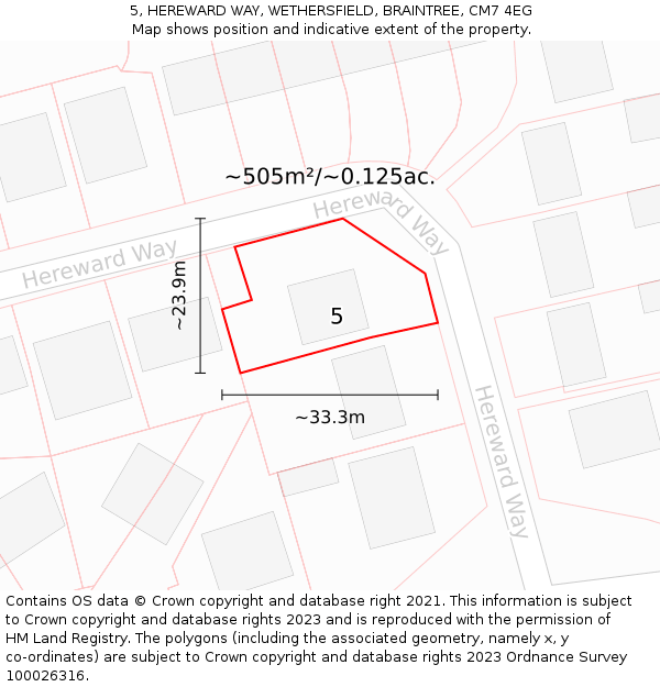 5, HEREWARD WAY, WETHERSFIELD, BRAINTREE, CM7 4EG: Plot and title map