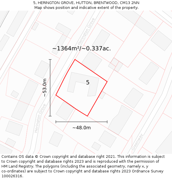 5, HERINGTON GROVE, HUTTON, BRENTWOOD, CM13 2NN: Plot and title map