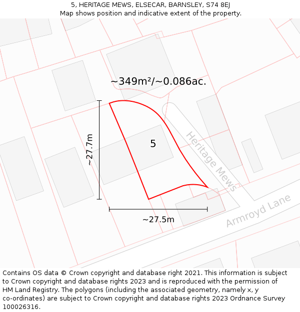 5, HERITAGE MEWS, ELSECAR, BARNSLEY, S74 8EJ: Plot and title map