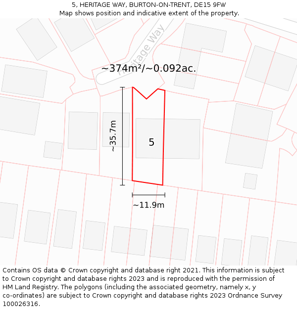 5, HERITAGE WAY, BURTON-ON-TRENT, DE15 9FW: Plot and title map