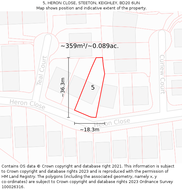 5, HERON CLOSE, STEETON, KEIGHLEY, BD20 6UN: Plot and title map