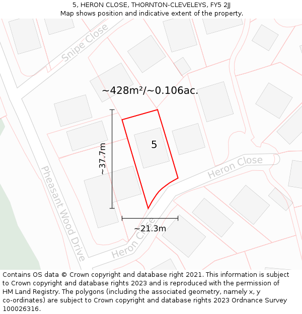 5, HERON CLOSE, THORNTON-CLEVELEYS, FY5 2JJ: Plot and title map