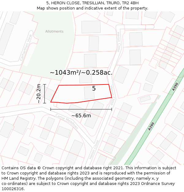 5, HERON CLOSE, TRESILLIAN, TRURO, TR2 4BH: Plot and title map