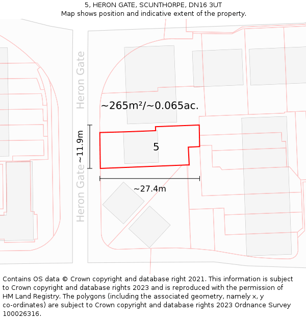 5, HERON GATE, SCUNTHORPE, DN16 3UT: Plot and title map