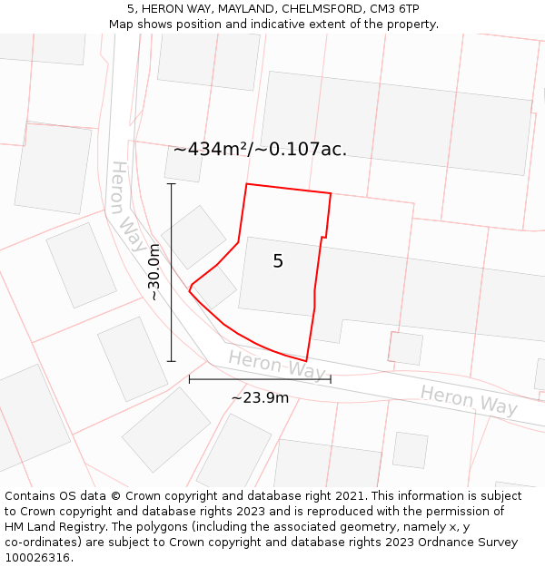 5, HERON WAY, MAYLAND, CHELMSFORD, CM3 6TP: Plot and title map