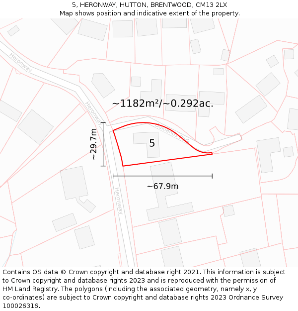 5, HERONWAY, HUTTON, BRENTWOOD, CM13 2LX: Plot and title map