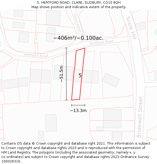 5, HERTFORD ROAD, CLARE, SUDBURY, CO10 8QH: Plot and title map