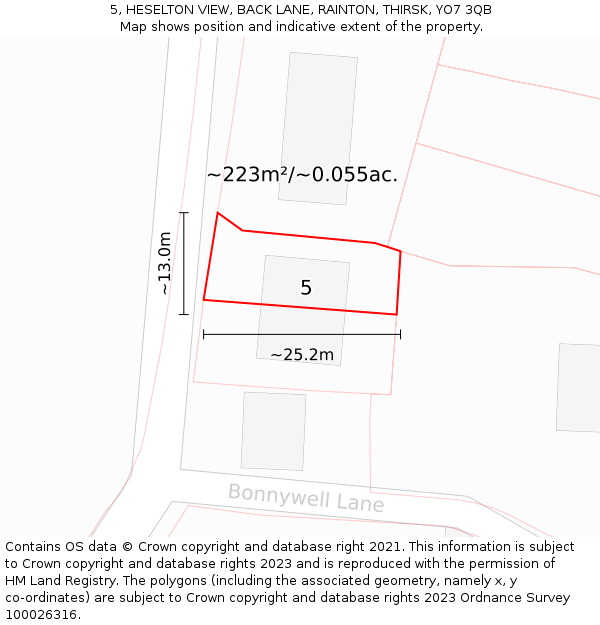 5, HESELTON VIEW, BACK LANE, RAINTON, THIRSK, YO7 3QB: Plot and title map