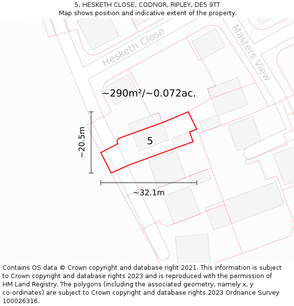 5, HESKETH CLOSE, CODNOR, RIPLEY, DE5 9TT: Plot and title map