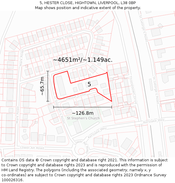 5, HESTER CLOSE, HIGHTOWN, LIVERPOOL, L38 0BP: Plot and title map