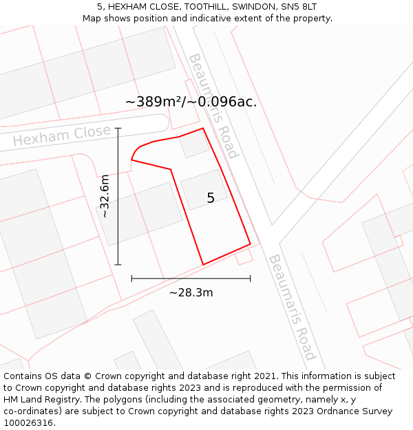5, HEXHAM CLOSE, TOOTHILL, SWINDON, SN5 8LT: Plot and title map