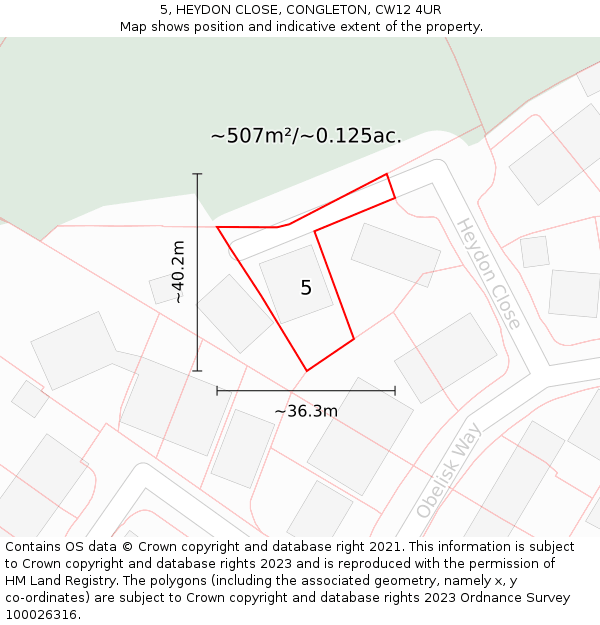 5, HEYDON CLOSE, CONGLETON, CW12 4UR: Plot and title map