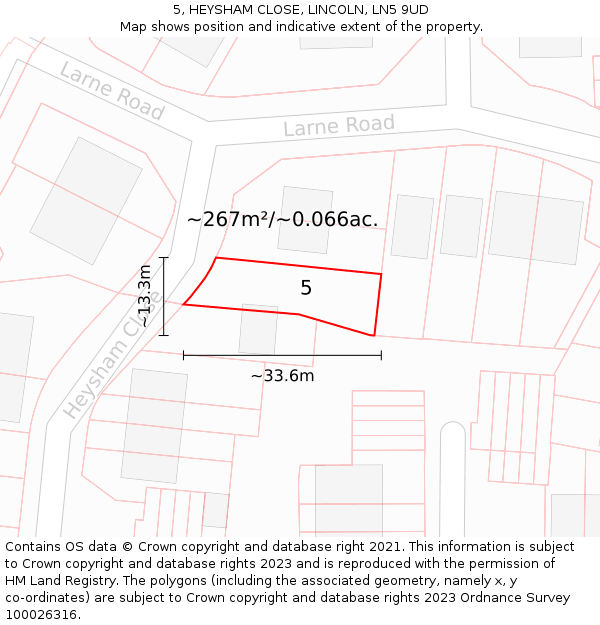 5, HEYSHAM CLOSE, LINCOLN, LN5 9UD: Plot and title map