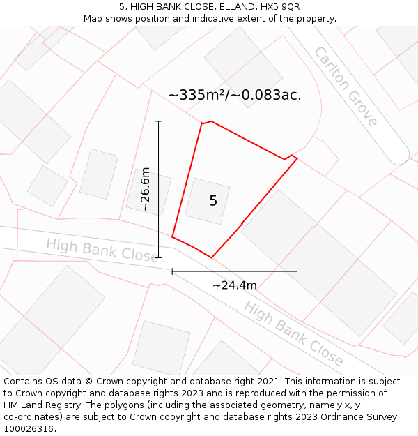 5, HIGH BANK CLOSE, ELLAND, HX5 9QR: Plot and title map