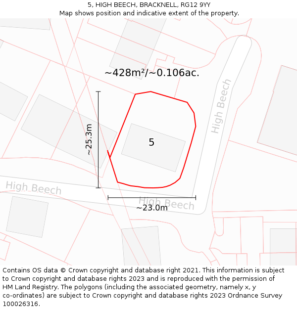 5, HIGH BEECH, BRACKNELL, RG12 9YY: Plot and title map