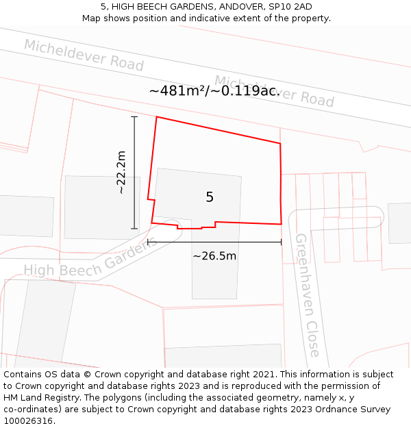 5, HIGH BEECH GARDENS, ANDOVER, SP10 2AD: Plot and title map