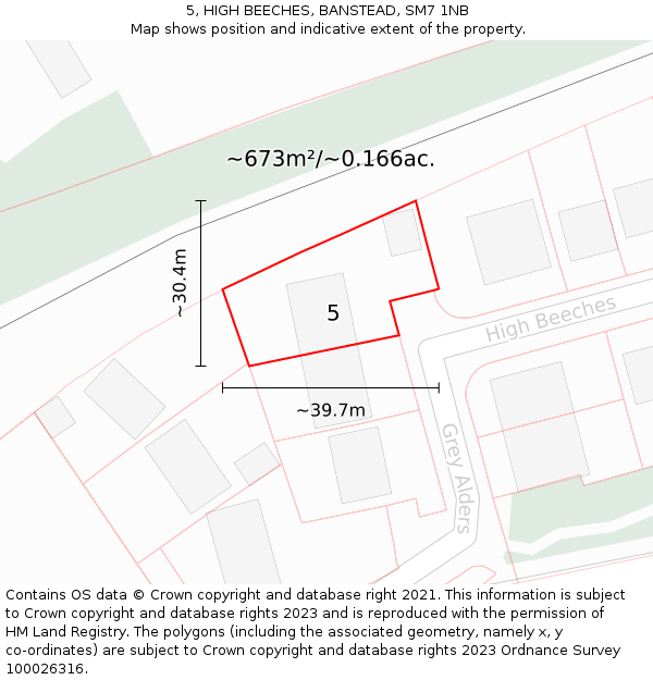 5, HIGH BEECHES, BANSTEAD, SM7 1NB: Plot and title map